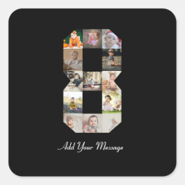 Schwarzweiß-Zahl 8-FotoCollage Quadratischer Aufkleber