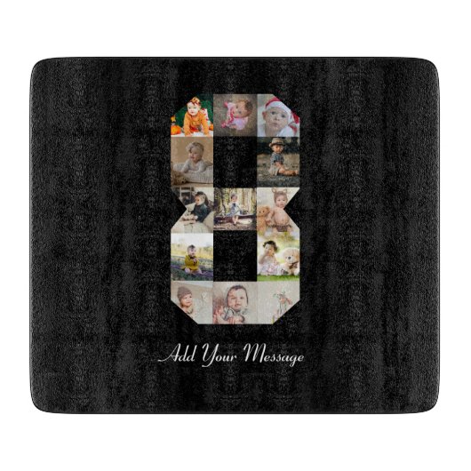 Schwarzweiß-Zahl 8-FotoCollage Schneidebrett (Vorderseite)