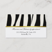 Schwarzweiss-Zebra-Druck-Visitenkarte Visitenkarte (Rückseite)