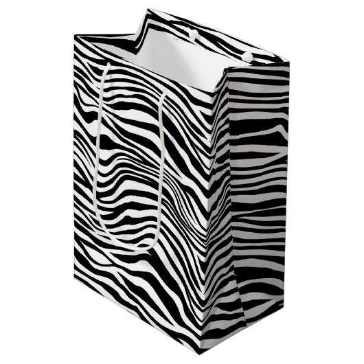 Schwarzweiß-Zebra Mittlere Geschenktüte (Vorderseite Schrägansicht)