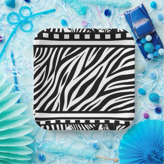 Schwarzweiß-Zebra Pappteller (Party)