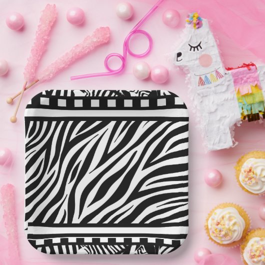 Schwarzweiß-Zebra Pappteller (Party)