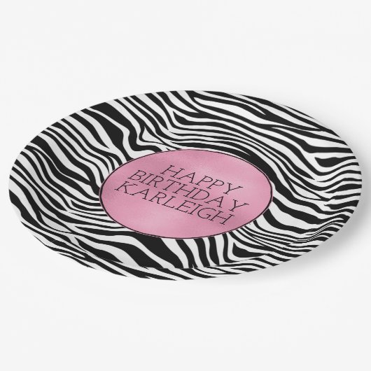 Schwarzweiß-Zebra Pappteller (Schrägansicht)