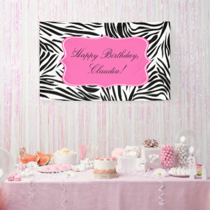 Schwarzweiß-Zebra-Print mit Hot Rosa zum Geburtsta Banner