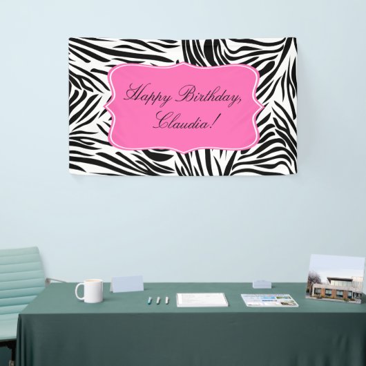 Schwarzweiß-Zebra-Print mit Hot Rosa zum Geburtsta Banner (Messeveranstaltung)