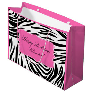 Schwarzweiß-Zebra-Print mit Hot Rosa zum Geburtsta Große Geschenktüte