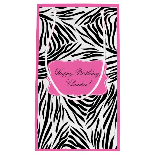 Schwarzweiß-Zebra-Print mit Hot Rosa zum Geburtsta Kleine Geschenktüte (Vorderseite)
