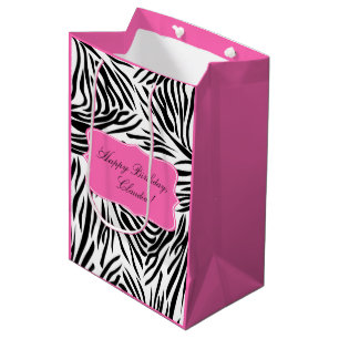 Schwarzweiß-Zebra-Print mit Hot Rosa zum Geburtsta Mittlere Geschenktüte