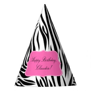 Schwarzweiß-Zebra-Print mit Hot Rosa zum Geburtsta Partyhütchen