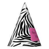 Schwarzweiß-Zebra-Print mit Hot Rosa zum Geburtsta Partyhütchen (Links)