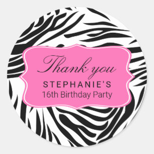 Schwarzweiß-Zebra-Print mit Hot Rosa zum Geburtsta Runder Aufkleber