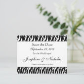 Schwarzweiß-Zebra-Print Save the Date Postkarte (Stehend Vorderseite)