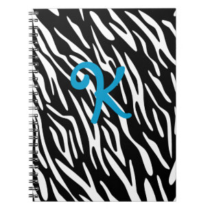 Schwarzweiss-Zebra-Streifen-Monogramm-Notizbuch Notizblock