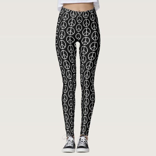 Schwarzweiß-Zeichen-Muster für Leggings (Vorderseite)
