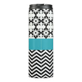 Schwarzweiss-Zickzack Blumen2 personalisiert Thermosbecher (Rückseite)