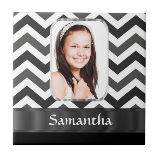 Schwarzweiß Zickzack Fliese (Vorderseite)