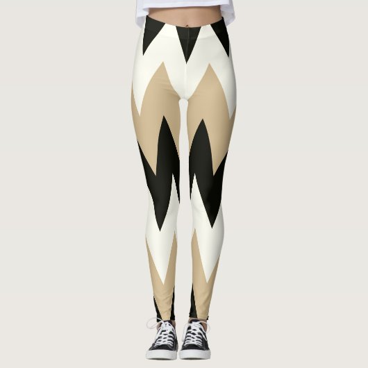 Schwarzweiss-Zickzack Leggings (Vorderseite)