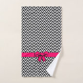 Schwarzweiß Zickzack mit Hot Pink Bow Badhandtuch Set (Handtuch)
