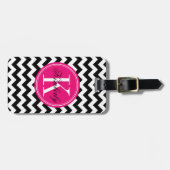 Schwarzweiss-Zickzack mit rosa Monogramm Gepäckanhänger (Vorderseite horizontal)