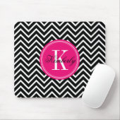 Schwarzweiss-Zickzack mit rosa Monogramm Mousepad (Mit Mouse)