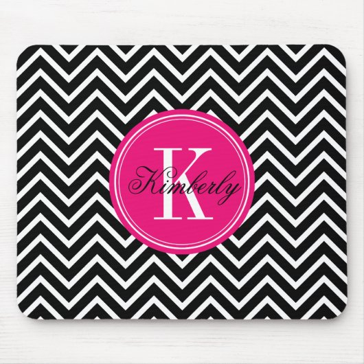 Schwarzweiss-Zickzack mit rosa Monogramm Mousepad (Vorne)