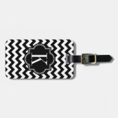 Schwarzweiss-Zickzack mit schwarzem Monogramm Gepäckanhänger (Vorderseite horizontal)