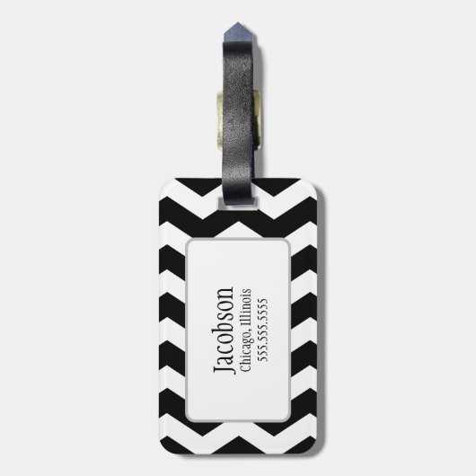 Schwarzweiß-Zickzack Monogramm-Gepäckmarke Gepäckanhänger (Rückseite vertikal)