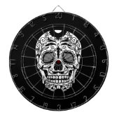 Schwarzweiss-Zuckerschädel mit Rosen-Augen Dartscheibe (vorne)
