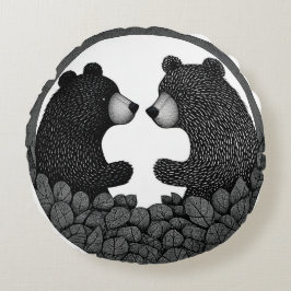 Schwarzweißbären Rundes Kissen