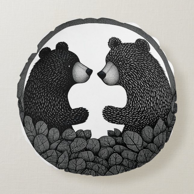Schwarzweißbären Rundes Kissen (Vorderseite)