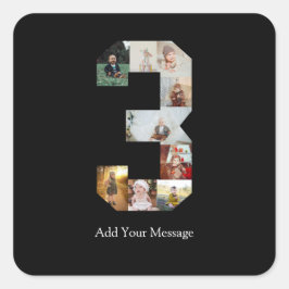 Schwarzweißbild 3 FotoCollage Quadratischer Aufkleber