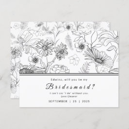 Schwarzweißbild-Blume-Design: Meine Bridesmaid Einladung