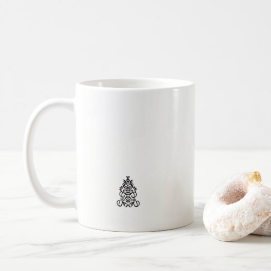 Schwarzweißbild eines verzierten Designs Kaffeetasse (Mit Donut)