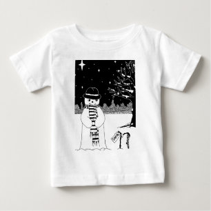 Schwarzweißbild niedlicher Schneemann Weihnachten Baby T-shirt
