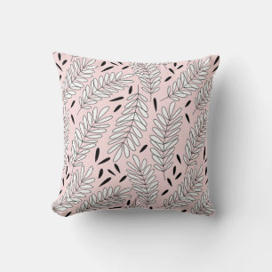 Schwarzweißblatt mit rosa Hintergrund Kissen