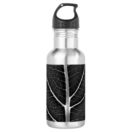 Schwarzweißblatt nah edelstahlflasche (Vorderseite)