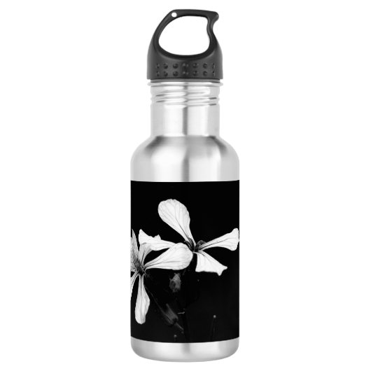 Schwarzweißblumen Edelstahlflasche (Vorderseite)