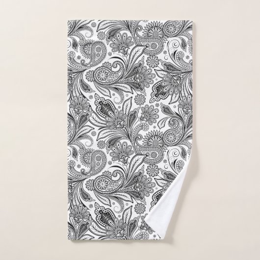 Schwarzweißblütenmuster Badhandtuch Set (Handtuch)