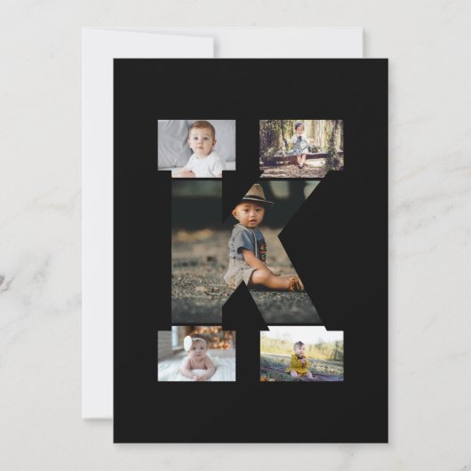 Schwarzweißbuchstaben K FotoCollage Dankeskarte (Vorderseite)