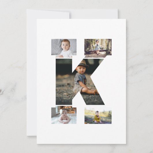 Schwarzweißbuchstaben K FotoCollage Karte (Vorderseite)