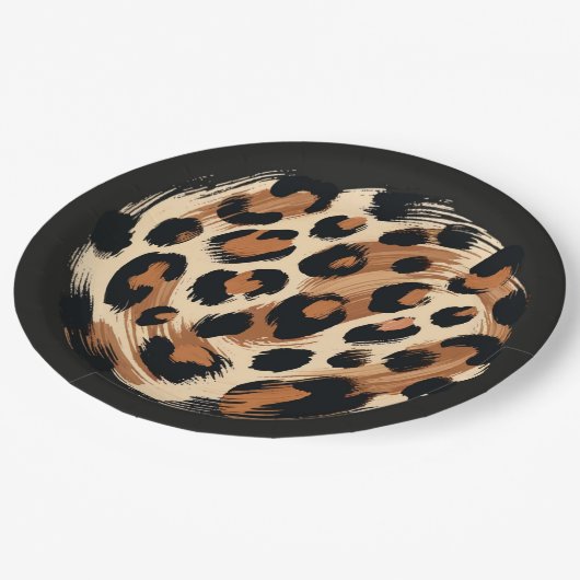 Schwarzweißcreme-Leopard-Tierdruck Pappteller (Schrägansicht)