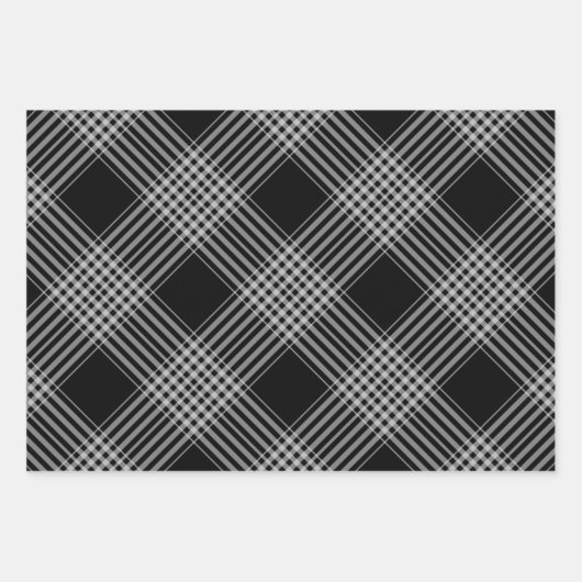 Schwarzweißdiagonale kariert geschenkpapier set (Vorderseite 3)