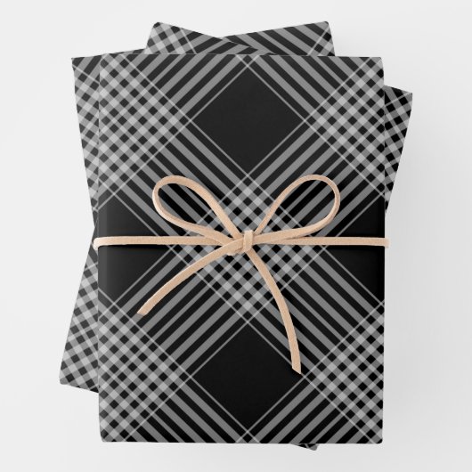 Schwarzweißdiagonale kariert geschenkpapier set (Beispiel)