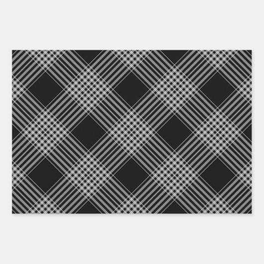 Schwarzweißdiagonale kariert geschenkpapier set (Vorderseite)