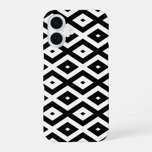 Schwarzweißdiamantmuster iPhone 16 Hülle (Rückseite)