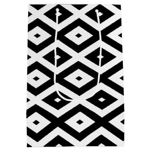 Schwarzweißdiamantmuster Mittlere Geschenktüte (Rückseite)