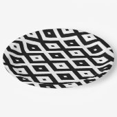 Schwarzweißdiamantmuster Pappteller (Schrägansicht)