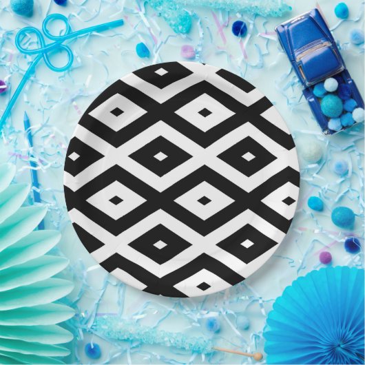 Schwarzweißdiamantmuster Pappteller (Party)