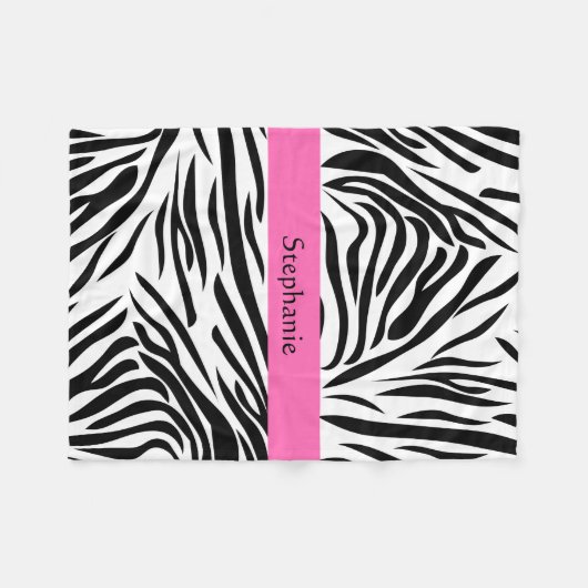 Schwarzweißdruck mit weißem Zebra mit Hot Rosa Fleecedecke (Vorderseite (Horizontal))