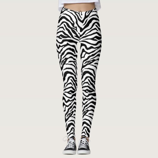 Schwarzweißdruck mit Zebra-Streifen Leggings (Vorderseite)